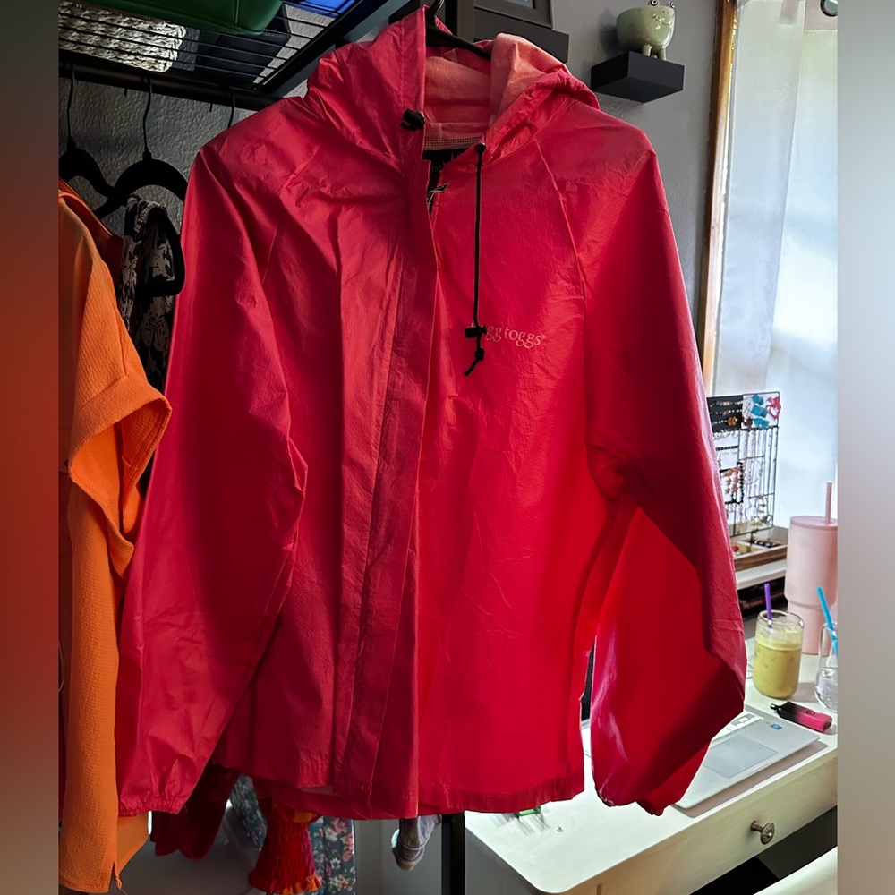 pink rain jacket